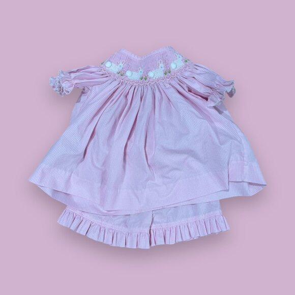 EUC Delany Pink Gingham Top and Short Set with Bunny Smock Plate Neck - Picture 2 of 2